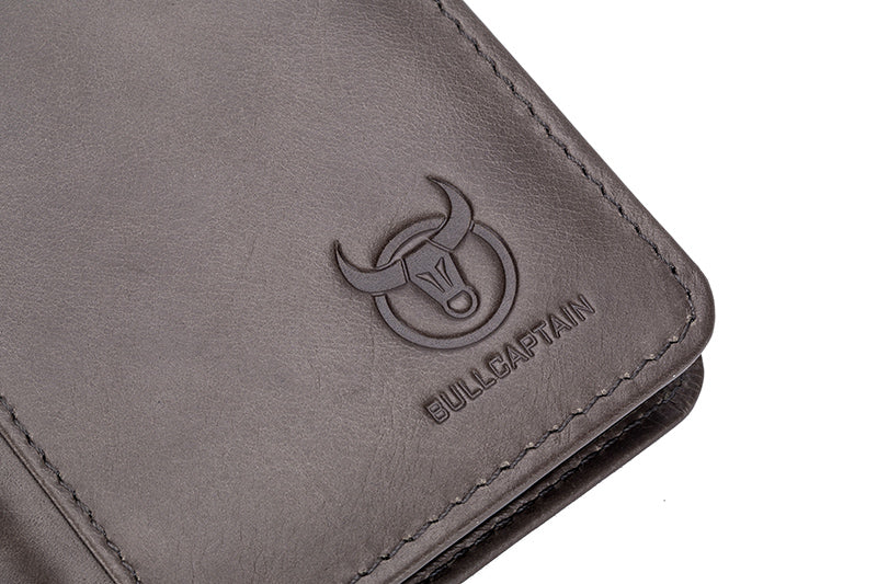 Mens Leather Trifold RFID Wallet With 2 ID Window With Gift Box Grey