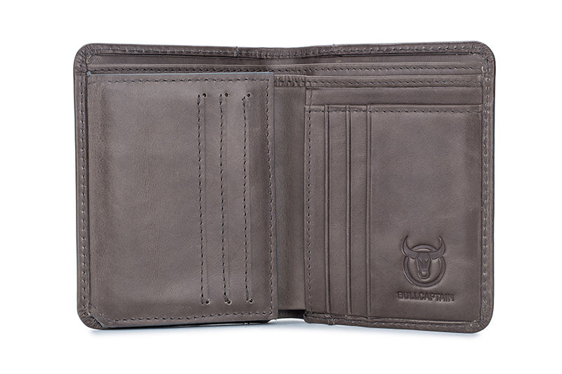 Mens Leather Trifold RFID Wallet With 2 ID Window With Gift Box Grey