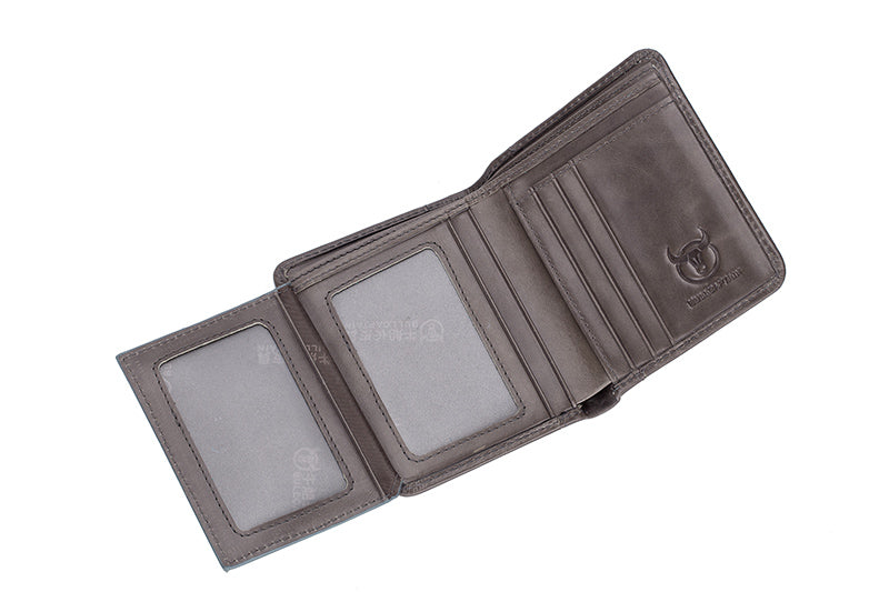 Mens Leather Trifold RFID Wallet With 2 ID Window With Gift Box Grey