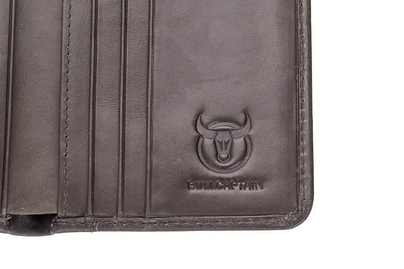 Mens Leather Trifold RFID Wallet With 2 ID Window With Gift Box Grey