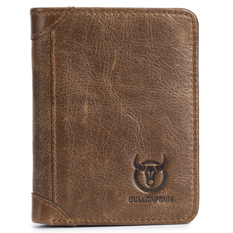 Mens Leather Trifold RFID Wallet With 2 ID Window With Gift Box Tan