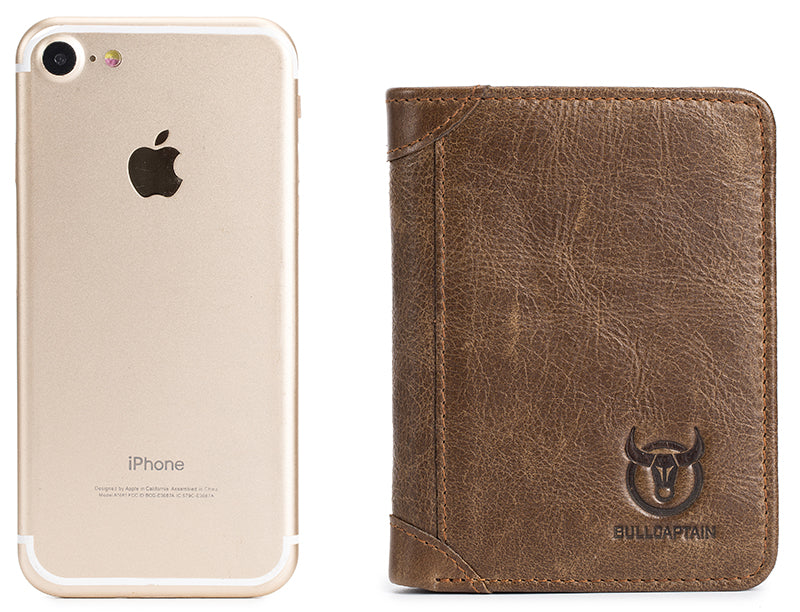 Mens Leather Trifold RFID Wallet With 2 ID Window With Gift Box Tan