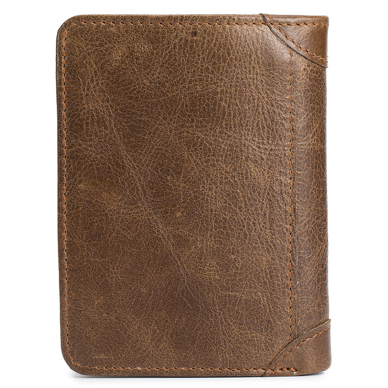 Mens Leather Trifold RFID Wallet With 2 ID Window With Gift Box Tan