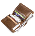 Mens Leather Trifold RFID Wallet With 2 ID Window With Gift Box Tan