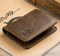 Mens Leather Trifold RFID Wallet With 2 ID Window With Gift Box Tan