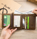 Mens Leather Trifold RFID Wallet With 2 ID Window With Gift Box Tan