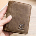 Mens Leather Trifold RFID Wallet With 2 ID Window With Gift Box Tan