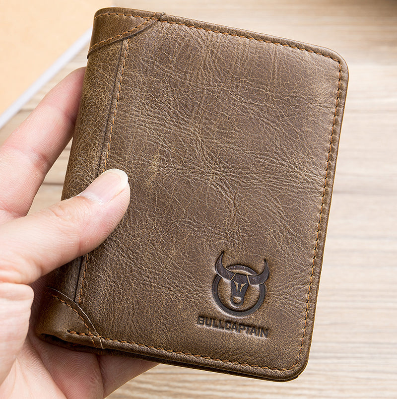 Mens Leather Trifold RFID Wallet With 2 ID Window With Gift Box Tan