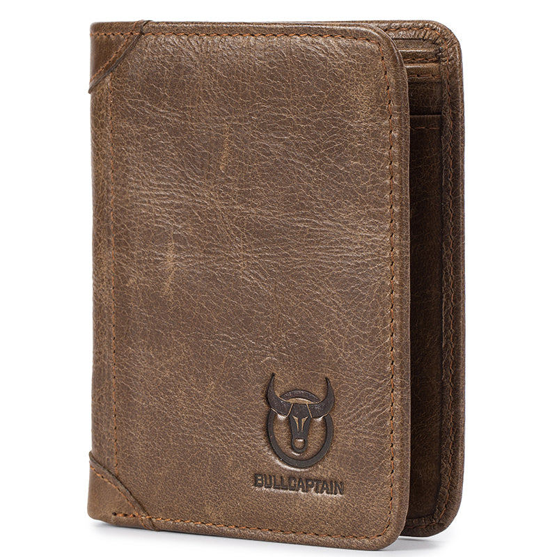 Mens Leather Trifold RFID Wallet With 2 ID Window With Gift Box Tan