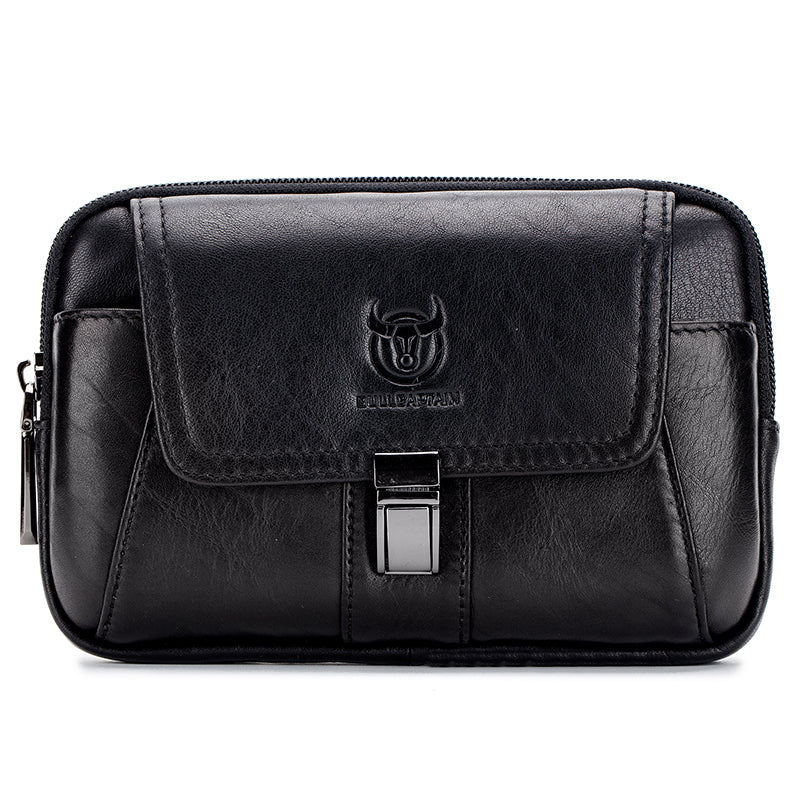 Mens Leather Waist Belt Phone Bag Mini Crossbody Shoulder Bag Purse Black TRANSVERSE