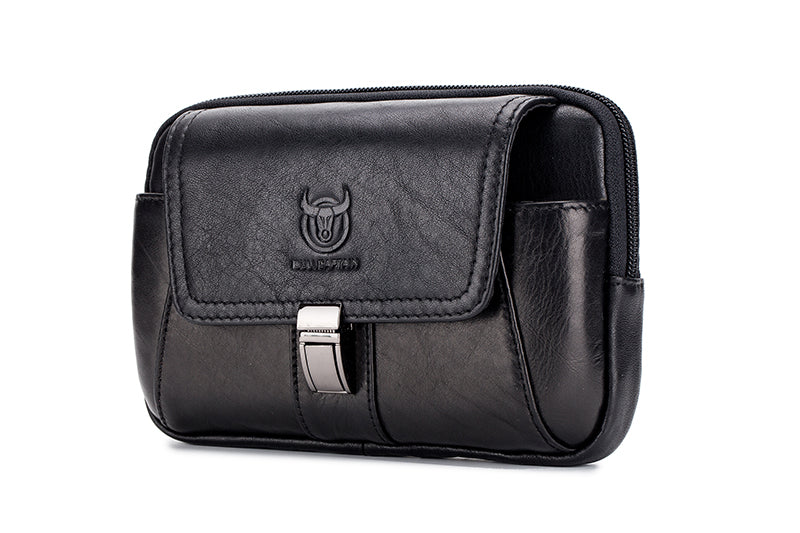 Mens Leather Waist Belt Phone Bag Mini Crossbody Shoulder Bag Purse Black TRANSVERSE