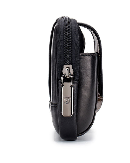 Mens Leather Waist Belt Phone Bag Mini Crossbody Shoulder Bag Purse Black TRANSVERSE