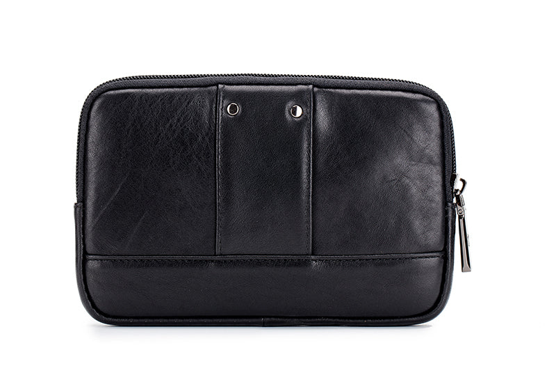 Mens Leather Waist Belt Phone Bag Mini Crossbody Shoulder Bag Purse Black TRANSVERSE