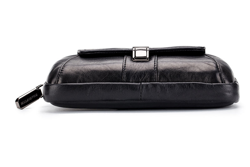 Mens Leather Waist Belt Phone Bag Mini Crossbody Shoulder Bag Purse Black TRANSVERSE