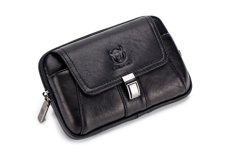 Mens Leather Waist Belt Phone Bag Mini Crossbody Shoulder Bag Purse Black TRANSVERSE