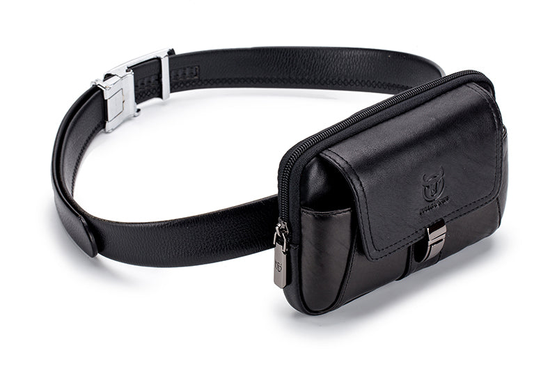 Mens Leather Waist Belt Phone Bag Mini Crossbody Shoulder Bag Purse Black TRANSVERSE