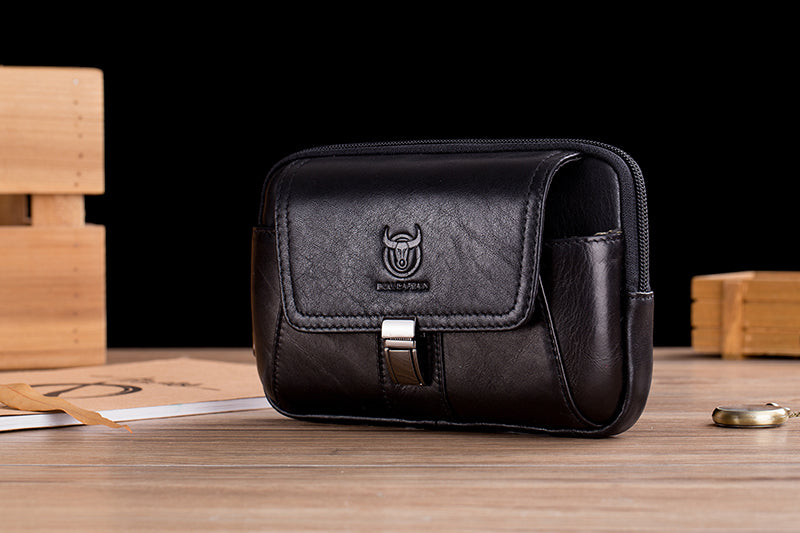 Mens Leather Waist Belt Phone Bag Mini Crossbody Shoulder Bag Purse Black TRANSVERSE