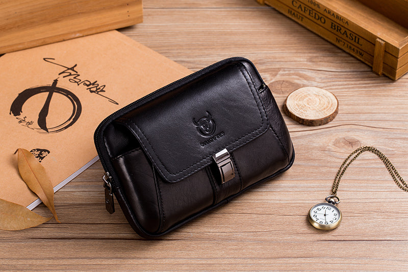 Mens Leather Waist Belt Phone Bag Mini Crossbody Shoulder Bag Purse Black TRANSVERSE
