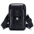Mens Leather Waist Belt Phone Bag Mini Crossbody Shoulder Bag Purse Black VERTICAL