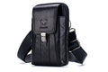 Mens Leather Waist Belt Phone Bag Mini Crossbody Shoulder Bag Purse Black VERTICAL