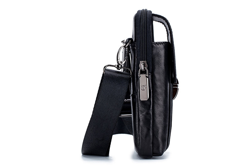 Mens Leather Waist Belt Phone Bag Mini Crossbody Shoulder Bag Purse Black VERTICAL