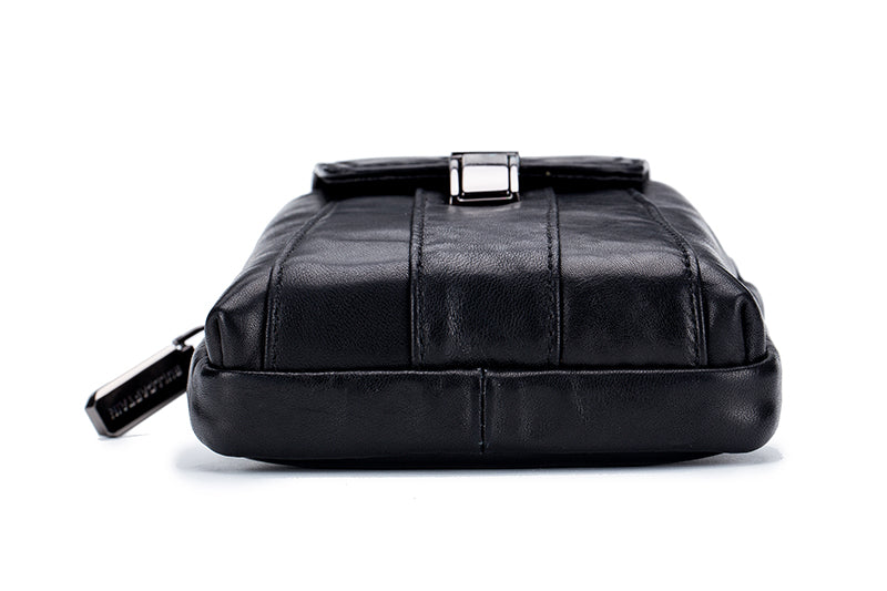 Mens Leather Waist Belt Phone Bag Mini Crossbody Shoulder Bag Purse Black VERTICAL
