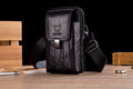 Mens Leather Waist Belt Phone Bag Mini Crossbody Shoulder Bag Purse Black VERTICAL
