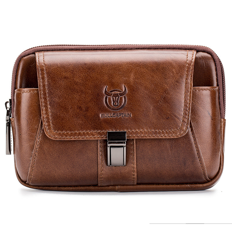 Mens Leather Waist Belt Phone Bag Mini Crossbody Shoulder Bag Purse Brown TRANSVERSE
