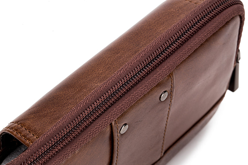 Mens Leather Waist Belt Phone Bag Mini Crossbody Shoulder Bag Purse Brown TRANSVERSE