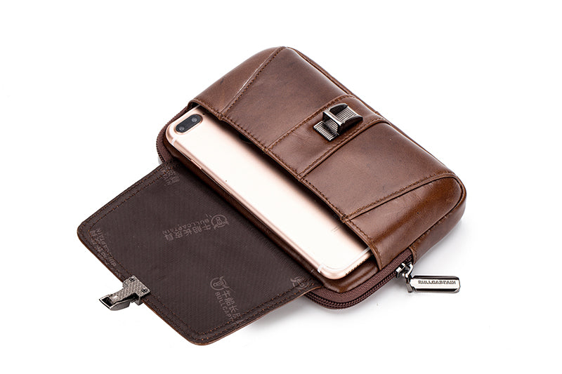 Mens Leather Waist Belt Phone Bag Mini Crossbody Shoulder Bag Purse Brown TRANSVERSE