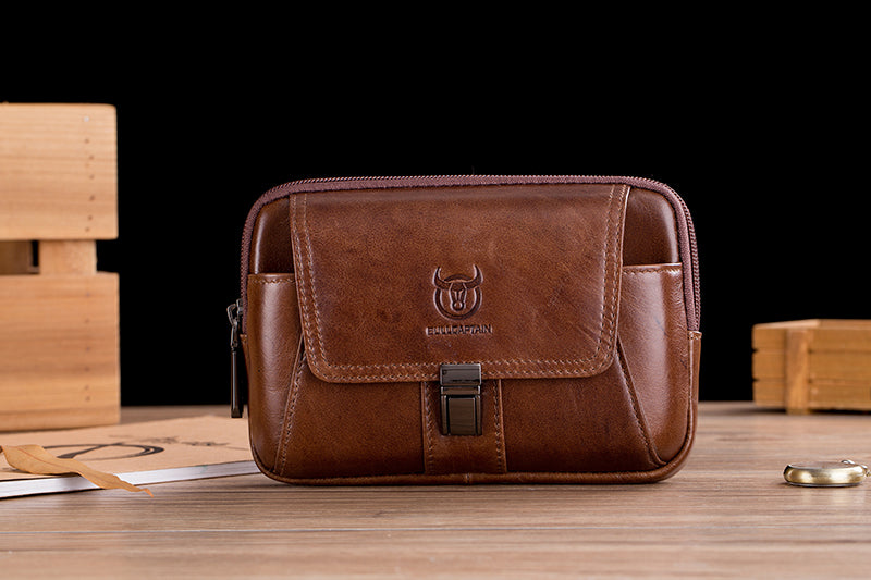 Mens Leather Waist Belt Phone Bag Mini Crossbody Shoulder Bag Purse Brown TRANSVERSE
