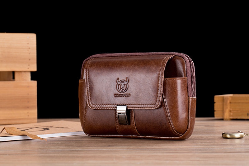 Mens Leather Waist Belt Phone Bag Mini Crossbody Shoulder Bag Purse Brown TRANSVERSE