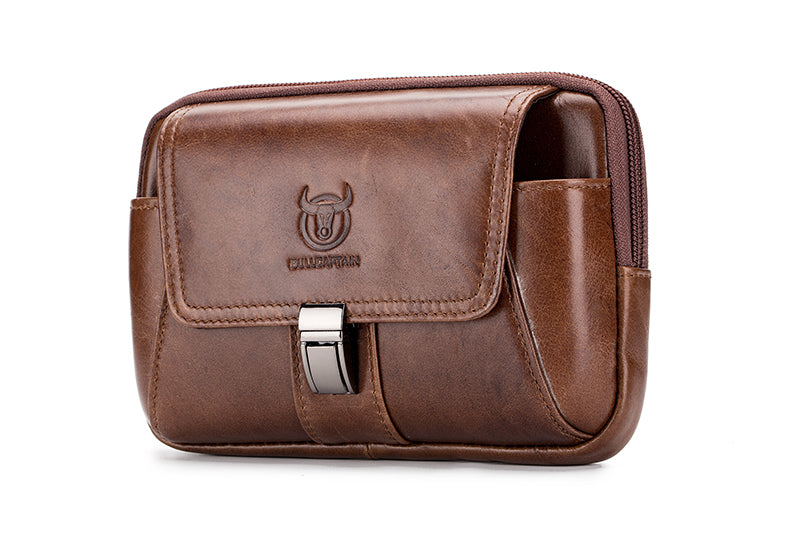 Mens Leather Waist Belt Phone Bag Mini Crossbody Shoulder Bag Purse Brown TRANSVERSE