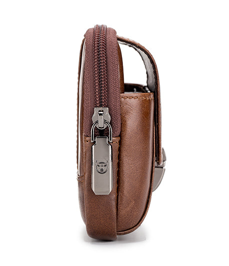 Mens Leather Waist Belt Phone Bag Mini Crossbody Shoulder Bag Purse Brown TRANSVERSE