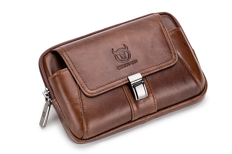 Mens Leather Waist Belt Phone Bag Mini Crossbody Shoulder Bag Purse Brown TRANSVERSE