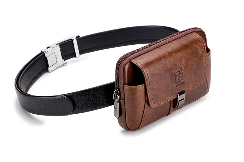 Mens Leather Waist Belt Phone Bag Mini Crossbody Shoulder Bag Purse Brown TRANSVERSE