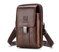 Mens Leather Waist Belt Phone Bag Mini Crossbody Shoulder Bag Purse Brown VERTICAL