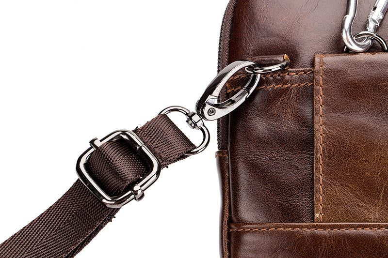 Mens Leather Waist Belt Phone Bag Mini Crossbody Shoulder Bag Purse Brown VERTICAL