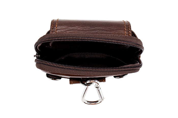 Mens Leather Waist Belt Phone Bag Mini Crossbody Shoulder Bag Purse Brown VERTICAL
