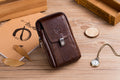 Mens Leather Waist Belt Phone Bag Mini Crossbody Shoulder Bag Purse Brown VERTICAL
