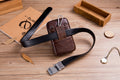 Mens Leather Waist Belt Phone Bag Mini Crossbody Shoulder Bag Purse Brown VERTICAL