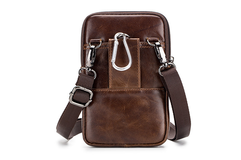 Mens Leather Waist Belt Phone Bag Mini Crossbody Shoulder Bag Purse Brown VERTICAL