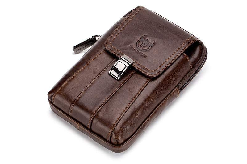 Mens Leather Waist Belt Phone Bag Mini Crossbody Shoulder Bag Purse Brown VERTICAL