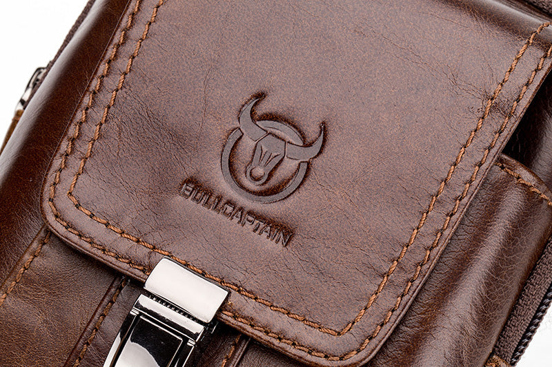 Mens Leather Waist Belt Phone Bag Mini Crossbody Shoulder Bag Purse Brown VERTICAL
