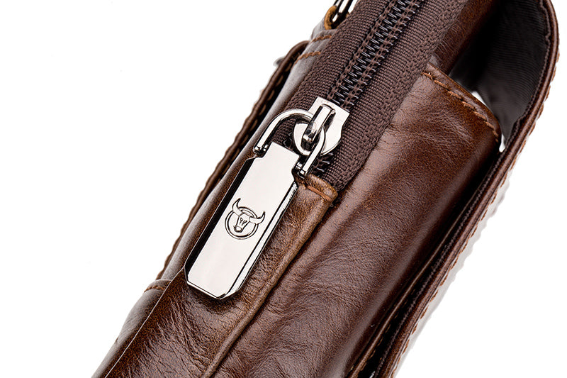 Mens Leather Waist Belt Phone Bag Mini Crossbody Shoulder Bag Purse Brown VERTICAL