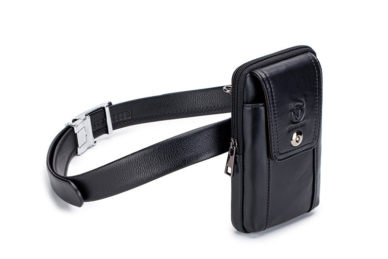 Mens Leather Waist Fanny Pack Mobile Phone Belt Waist Bag Black