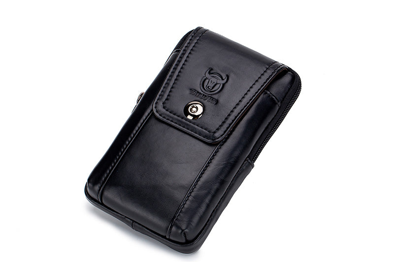 Mens Leather Waist Fanny Pack Mobile Phone Belt Waist Bag Black