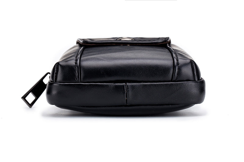 Mens Leather Waist Fanny Pack Mobile Phone Belt Waist Bag Black