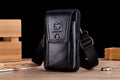 Mens Leather Waist Fanny Pack Mobile Phone Belt Waist Bag Black