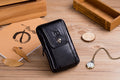 Mens Leather Waist Fanny Pack Mobile Phone Belt Waist Bag Black